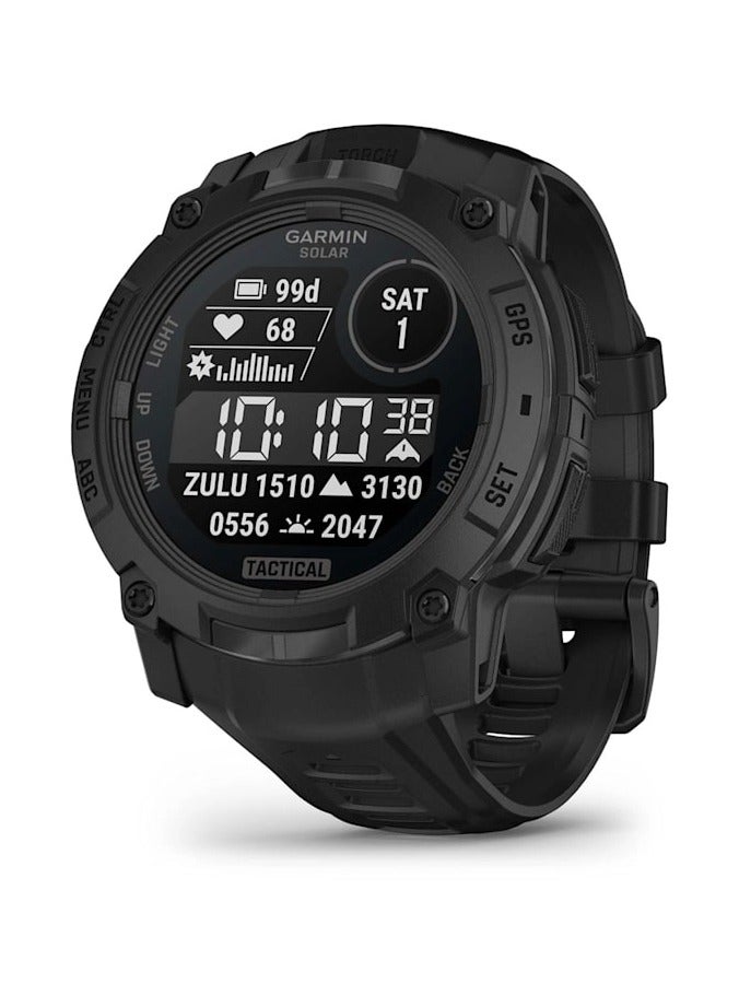 Compare Instinct 3  50MM  Black with Charcoal Band  Up to 40 days of Battery Life  1.1 Sunlightvisible, transflective memoryinpixel , Power Glass, Heart Rate Monitor, All day stress monitor, Solar charging, Super b at KSA Price