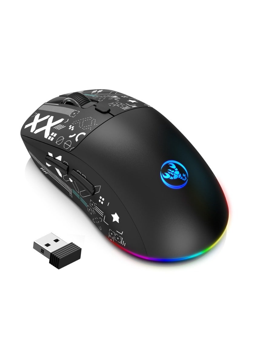 Compare HXSJ T90 Wireless Gaming Mouse – TriMode Wired, 2.4GHz, BT5.3 – 3600 DPI Adjustable – 650mAh Rechargeable Battery – RGB Lighting 6 Modes – UltraLight – Silent Switches – TypeC Fast Charging – PC, Laptop Compatible  Black at KSA Price