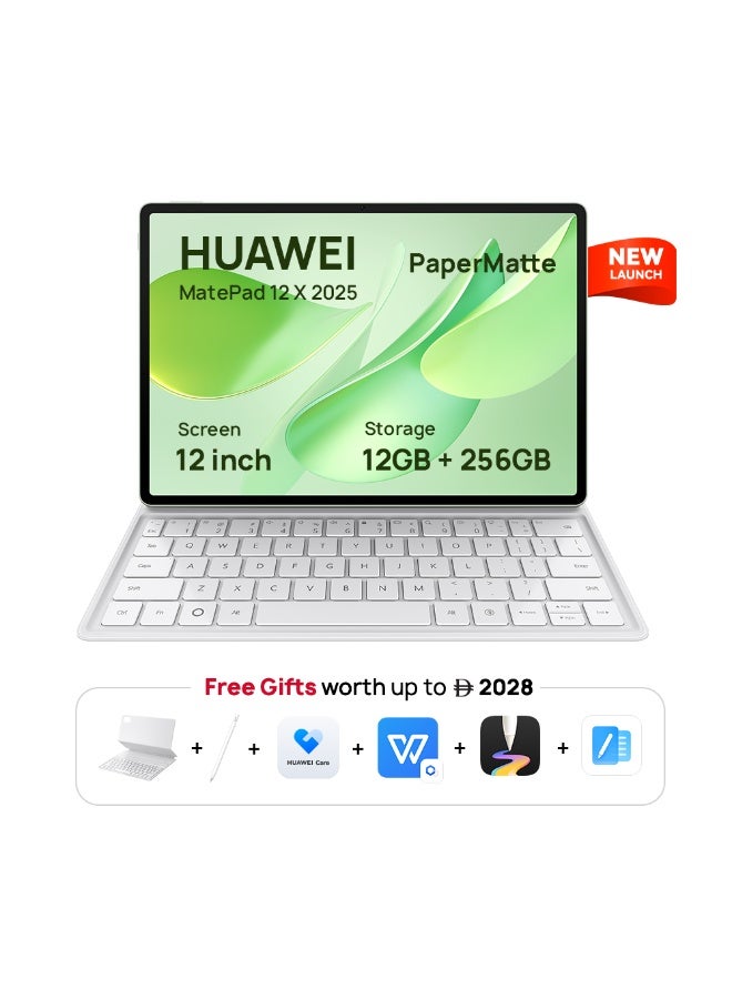 Compare MatePad 12X 2025 Tablet 2.8K 12inch PaperMatte Display, 144Hz, 12+256GB, 10100 mAh Battery, 66W SuperCharge, WiFi 7, WPS Office, 6 Speakers, UItralight Keyboard + Free MPencil Pro, Green at KSA Price