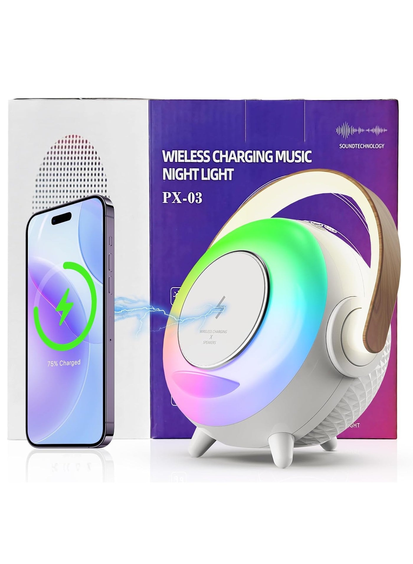 Compare PX03 Wireless Charging Light Up Bluetooth Speaker Wireless Phone Charger Atmosphere Lamp Night Light Lamp at KSA Price