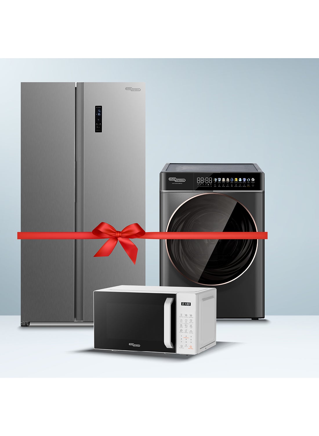 Compare 600 liters Gross side by side Refrigerator SGR710SBSSSE + 10 KG Washer & 6 KG Dryer Combo SGW10650CMBDDS + 20 liters digital Microwave SGMM922DW SGR710SBSSSE + SGW10650CMBDDS + SGMM922DW INOX at KSA Price