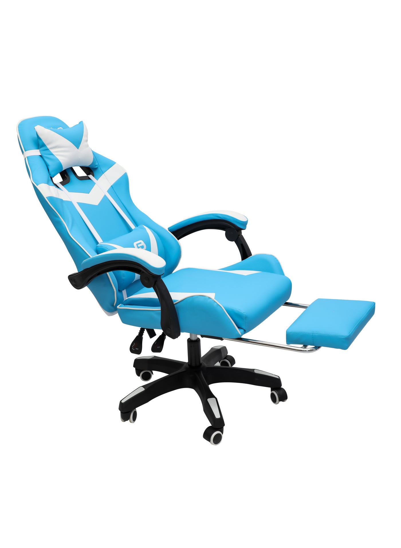 Ergonomic Gaming Chair with Footrest – -Blue white…