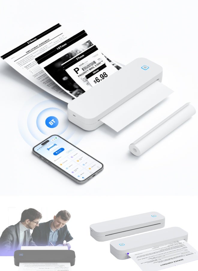 Compare Portable Wireless Printer, Thermal Printer Support Phone & Laptop, Travel Printer 203 DPI High Resolution, Label Maker, Bluetooth & USB, for HomeOffice, Car School, White at KSA Price