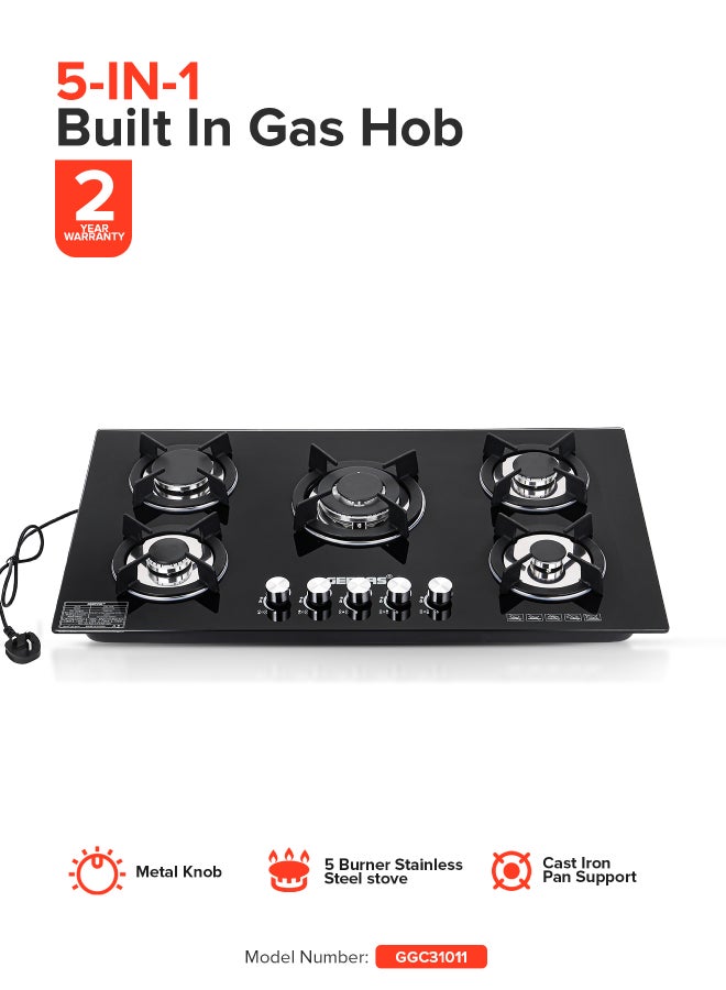 5-Burner Gas Hob - Attractive Design, 8mm…
