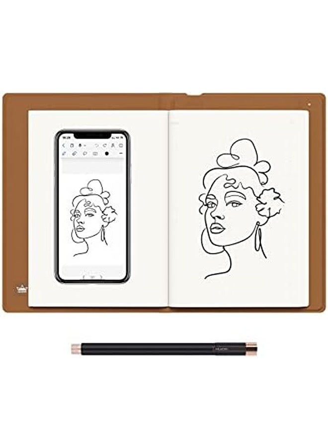 Compare Note 2in1 Digital Notebook Drawing Tablet A5, 9.5x7 – Bluetooth Wireless Smart Writing Pad with BatteryFree Pen, Refillable Paper Notebook for NoteTaking, Sketching & Meetings Brown at KSA Price