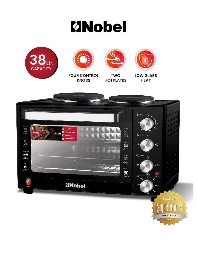 Compare 38L Oven with 2 Hotplates, Adjustable Temperature Control 70250°C, 120Minute Timer, Double Glass Door 38 L 1500W  38 L 1500 W NEO45PRO Black at KSA Price