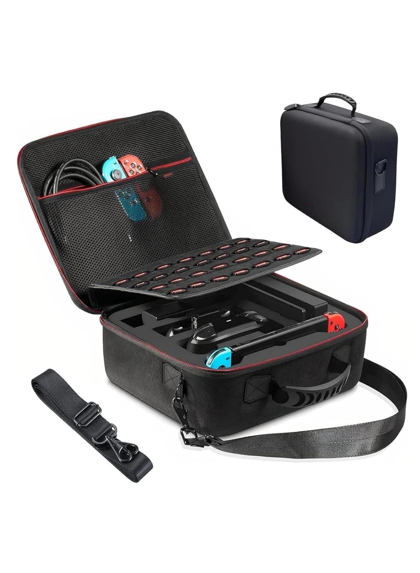 Compare Switch Case Compatible with Nintendo Switch and Switch OLED Model, with 21 Game Cards Storage, Portable Full Protection Travel Case for Switch Accessories, Black at KSA Price
