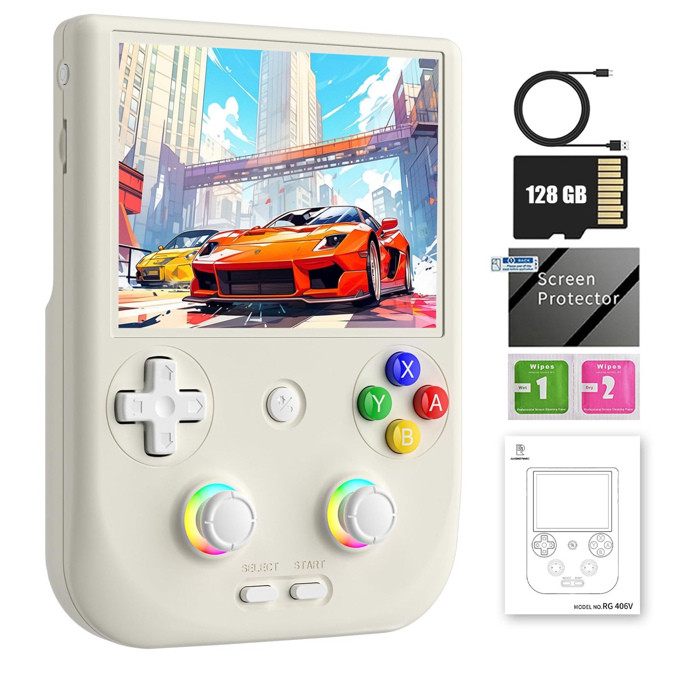 Compare RG406V Handheld Game Console Preloaded Games RG 406V 4inch IPS Multitouch Screen Retro Game Console 128G UFS22 Android 13 Retro Emulator RG406V 5500mAh Battery 1080p DP WIFI Bluetooth Beige White at KSA Price