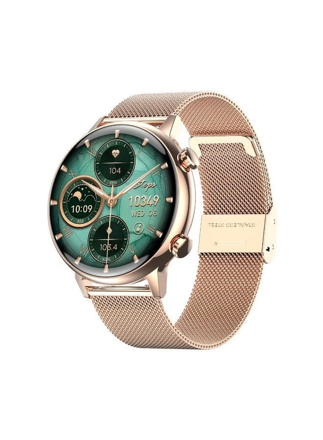 Compare 1.1 AMOLED Smart Watch for Women, IP68 Waterproof Heart Rate Monitor Oxygen Tracking, Comes with a Gold Metal Strap and a Pink Silicone Strap at KSA Price