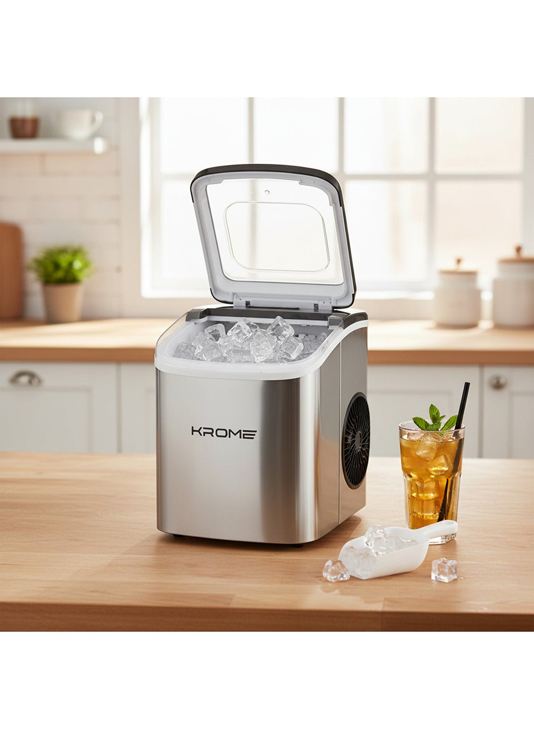 Compare Ice Maker Machine, 12kg24h Capacity, 9 Bullet Cubes per Cycle, LED Display, Removable Basket, SoftTouch Controls, Auto Clean, Ice Scoop Included, Ice Full & Water Alerts, 180 W KRIM12SH Grey at KSA Price