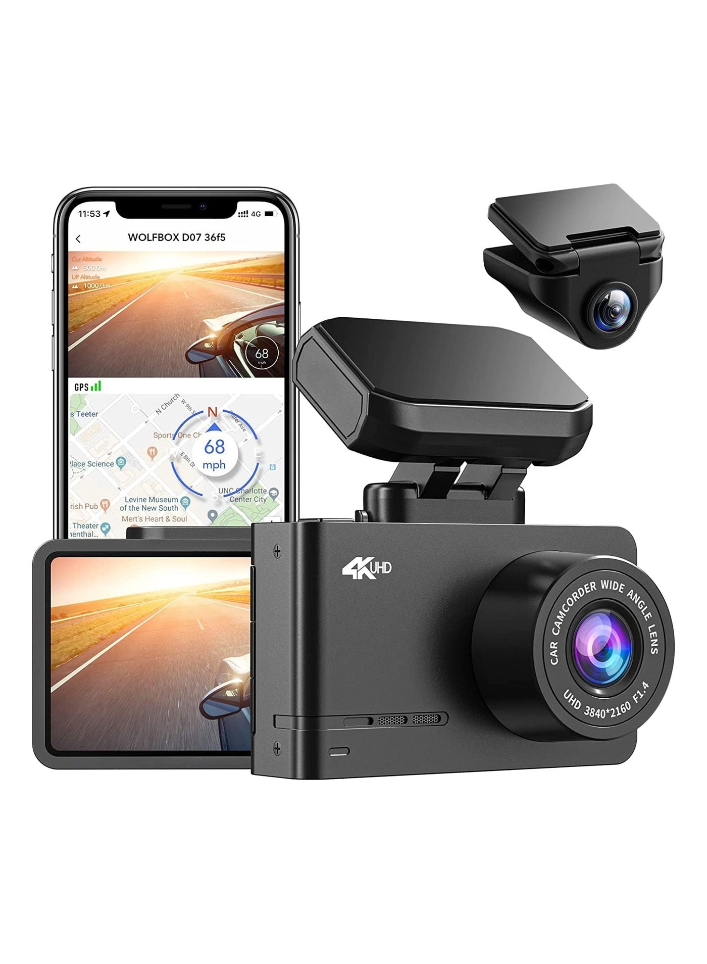 Compare WOLFBOX 4K Dash Cam Front and Rear, Car Camera for Cars with Builtin WiFi GPS, Dual Dash Camera with 170° Wide Angle, WDR Night Vision, Loop Recording, GSensor, Parking Monitor, Max Support 128GB at KSA Price