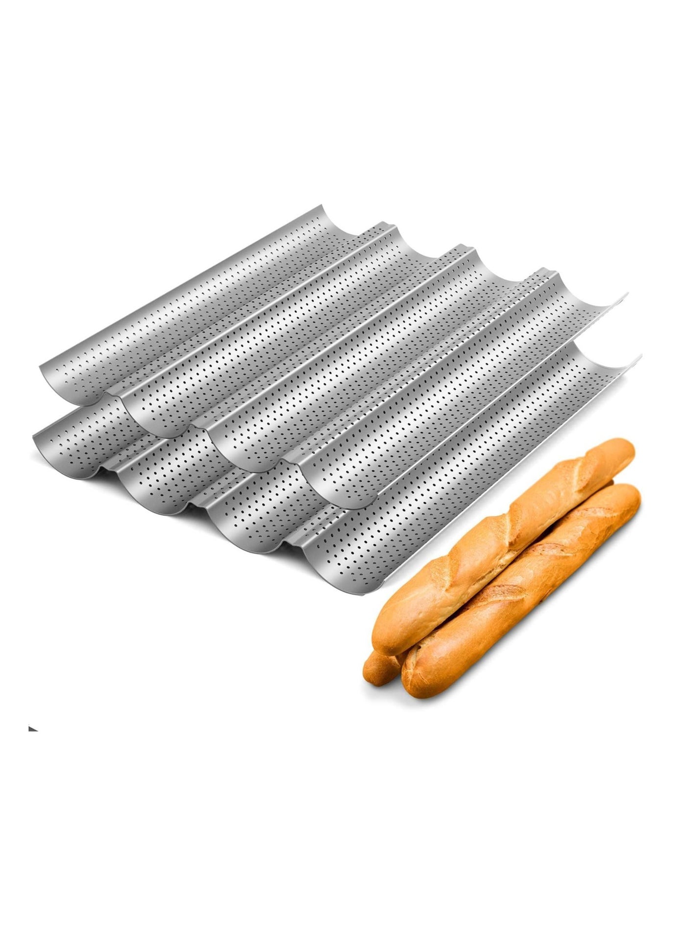 Compare 2Pack Baguette Bread Pan,4 Slots Premium Nonstick Perforated Baguette Pan for French Bread Baking, Baguette Baking Tray for Sourdough, Italian Bread, Perfect for Creating Crisp at KSA Price