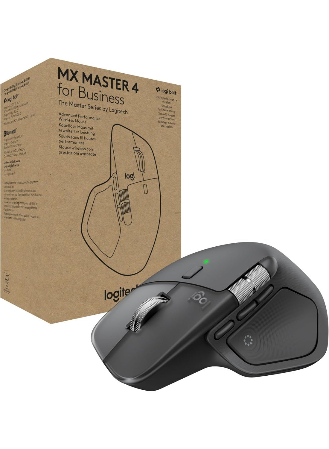 Compare MX Master 4 for Business, Wireless Mouse with Quiet Clicks, 8K DPI, MagSpeed Scrolling, Logi Bolt Receiver, Bluetooth, Actions Ring, Haptics, USBC Charging graphite at KSA Price