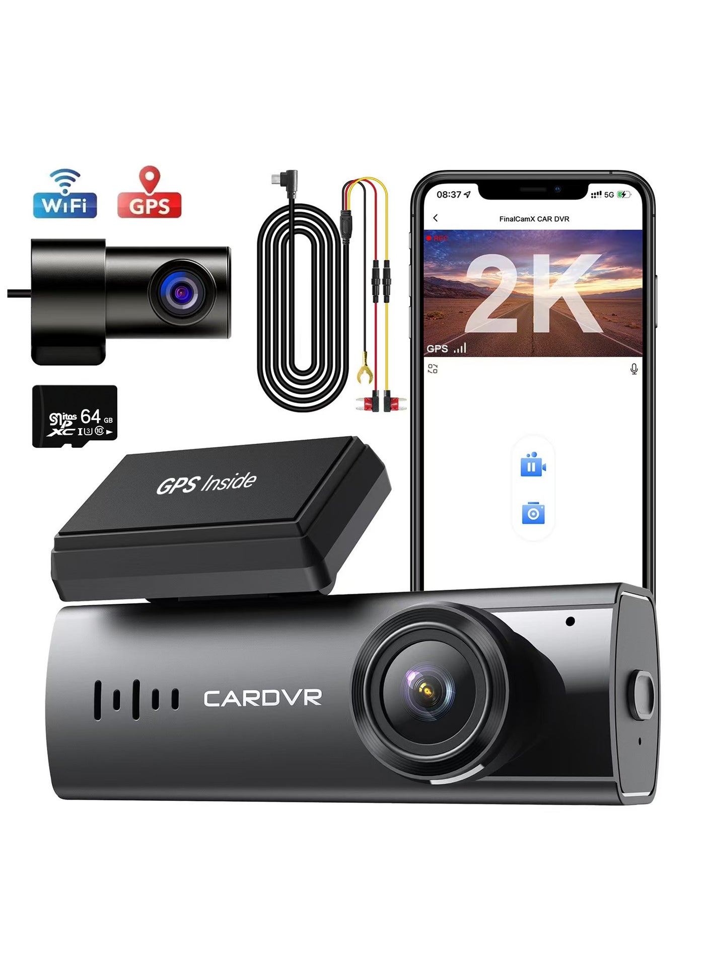 Compare Dual Dash Cam Builtin GPS, 2K Front+1080P Rear Camera for Cars, WiFi & App Control, 64G SD Card, Mini Dashcams with Hd Night Vision24H Parking ModeGSensor Loop RecordingWDR170° Wide Angle at KSA Price
