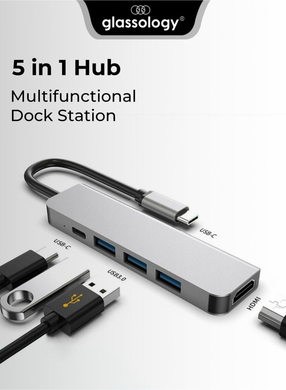 5-in-1 Type C Hub Adapter with 4K@60HZ HDMI…