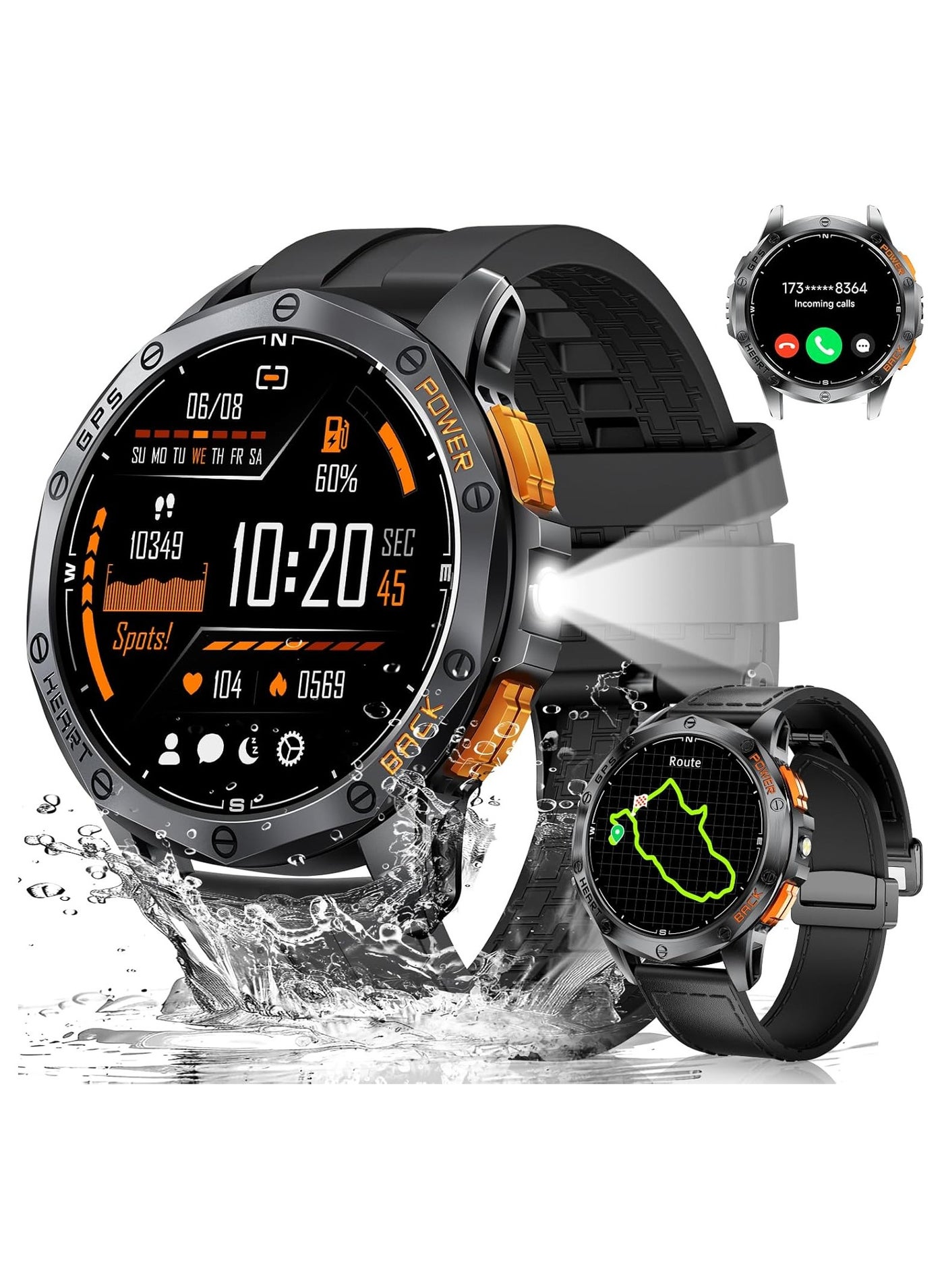 Compare GPS Military Smart Watch for Men, LED FlashlightCompass45 Days BatteryIP68 Waterproof 1.43 AMOLED Smartwatch, 100+ Sports Modes Fitness Tracker, Rugged Smart Watches for Android iOS at KSA Price