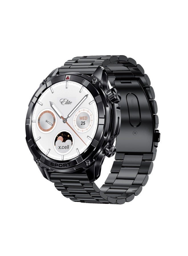 Compare Xcell Elite6 Smartwatch, 1.52 HD Display, Bluetooth Calling, Wireless Charging, Flashlight, HeartRateBPSpO? Monitor, Multi Language, IP67, 7 Days Battery, iOSAndroid Compatible  Black Frame with Metal Strap at KSA Price