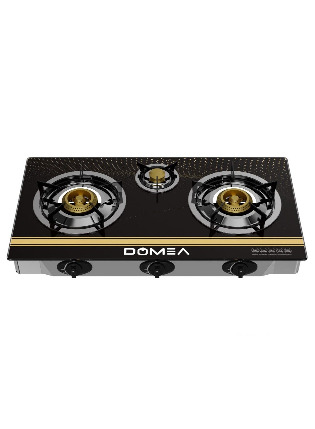 Compare 3Burner Gas Stove with Auto Ignition, Portable Tabletop Stove with Tempered Glass Top, Cast Iron Burners & Sturdy Pot Holders – Ideal for Home, Apartment, Kitchen, Camping & Outdoor Parties at KSA Price