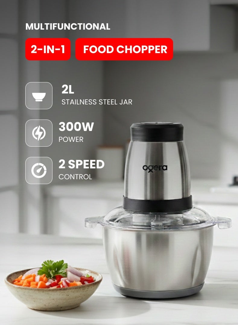 Compare Electric Food Chopper & Mincer | XXL 2.0L Stainless Steel Bowl | 2Speed Control| 4Blade Stainless Steel System| 300W Powerful Motor| OneTouch Operation| AntiSlip Base| Compact Sleek SilverBlack Design| Easy to Clean| OG4000FC 2 at KSA Price