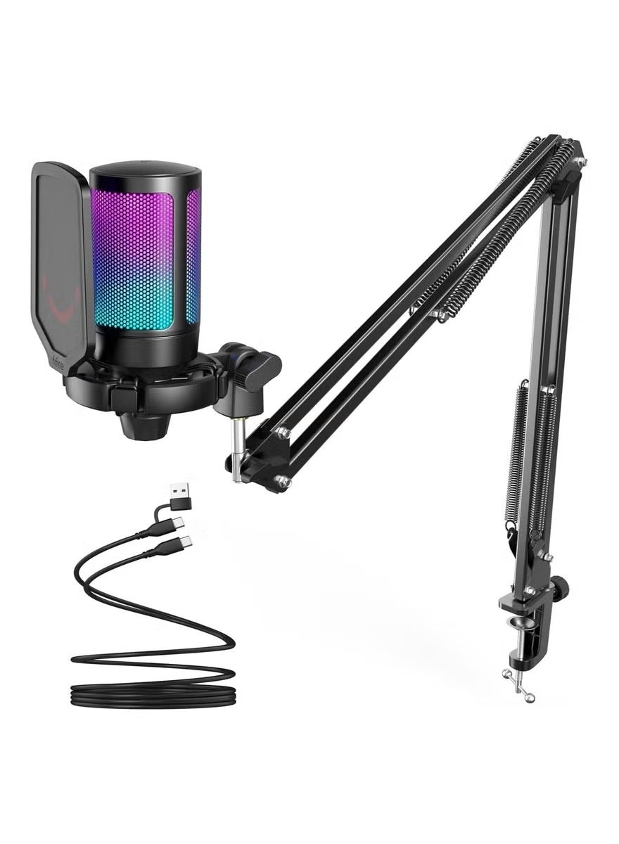 RGB USB Gaming Microphone – Podcast Mic with Boom…
