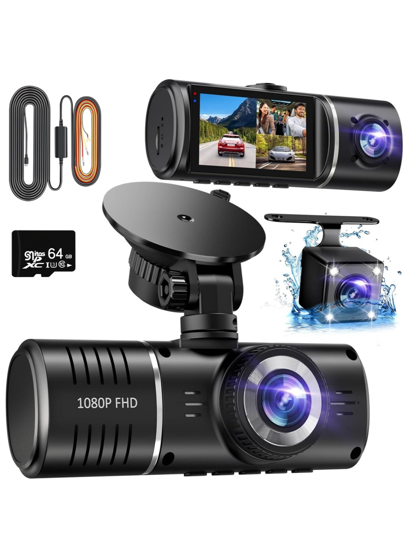 3 Channel Dash Cam , 1080P Dash Cam Front…
