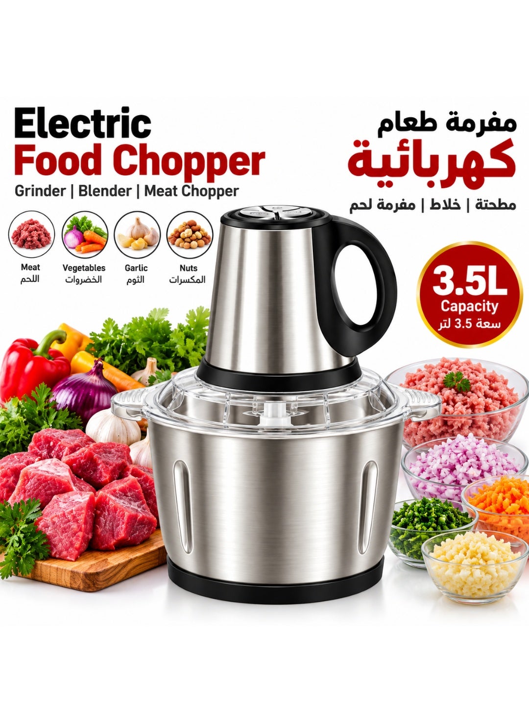 Electric Meat Grinder and Food Chopper 3.5L 1200W,…
