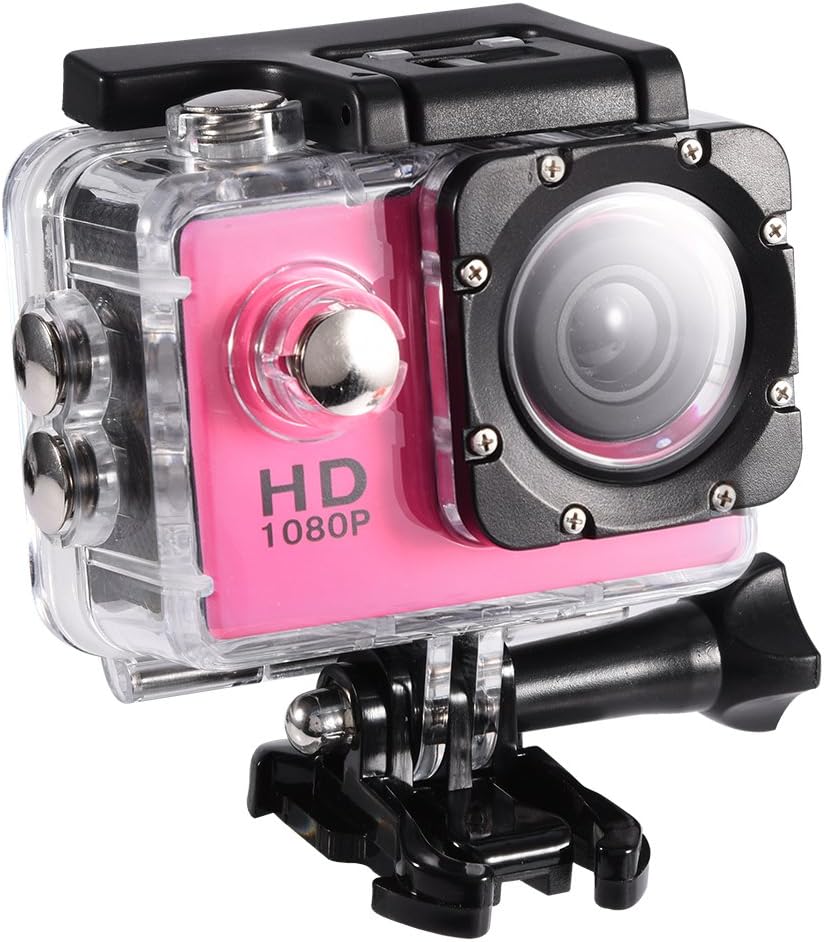 Compare Action Camera Waterproof Outdoor Sports Cam with Waterproof Housing Case, Cycling Sports Mini DV Camcorder Build in Rechargeable Batteries with Mounting Accessories KitsPinkPink at KSA Price