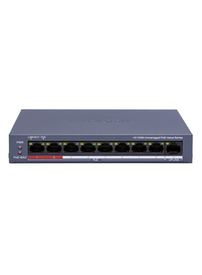 Compare DS3E0109PEMC+ 8Port 10100Mbps Unmanaged PoE Switch, 80W Total Power, IEEE 802.3afat, 1x Uplink Port, 6kV Surge Protection, Long Range up to 300m, DesktopWall Mount, Plug & Play | DS3E0109PEMC grey at KSA Price