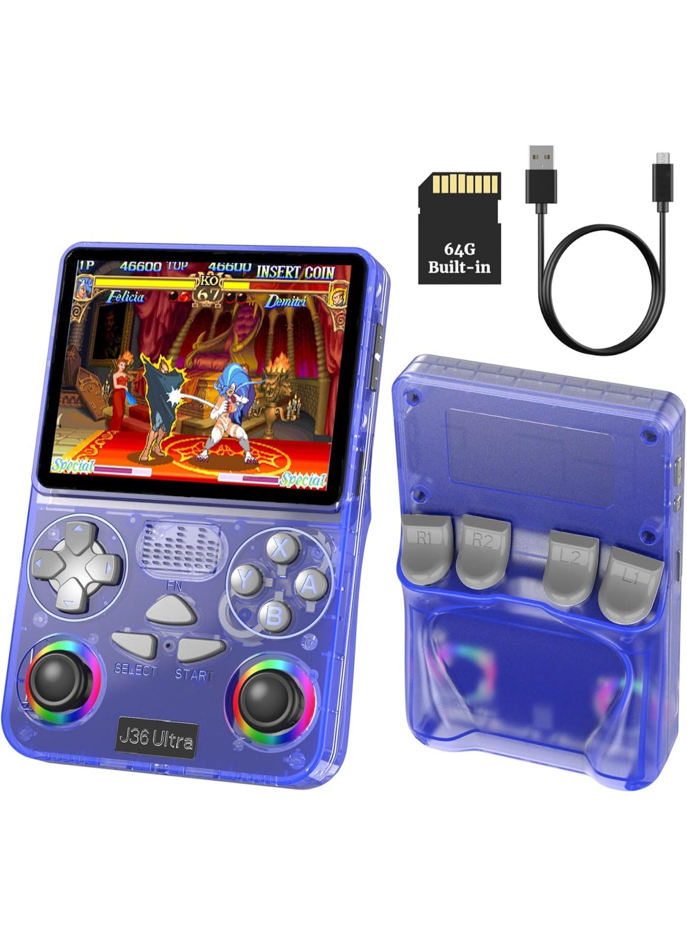 Compare J36 Ultra 3.5Inch Portable Retro Game Console – Builtin 20,000+ Classic Games, 64GB Memory Card, IPS Screen, Dual Players Support, 20+ Emulators, 3000mAh Battery Handheld Video Console – Purple at KSA Price