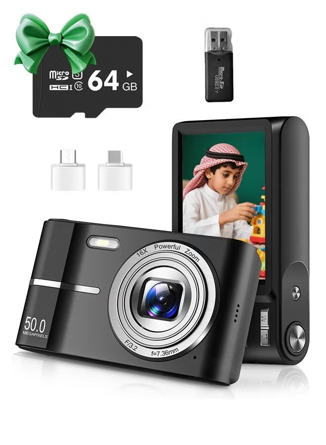 Digital Camera, 50MP Cameras Digital with 64GB SD…