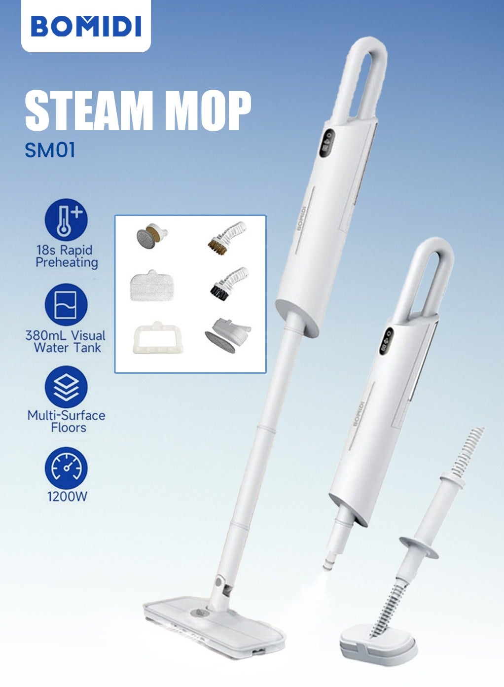 Compare 1200W HighPower Steam Mop for MultiSurface Floors WoodTileCarpet with Adjustable Steam, 18s Fast Heating, 380mL Visual Tank & Aromatherapy Function at KSA Price