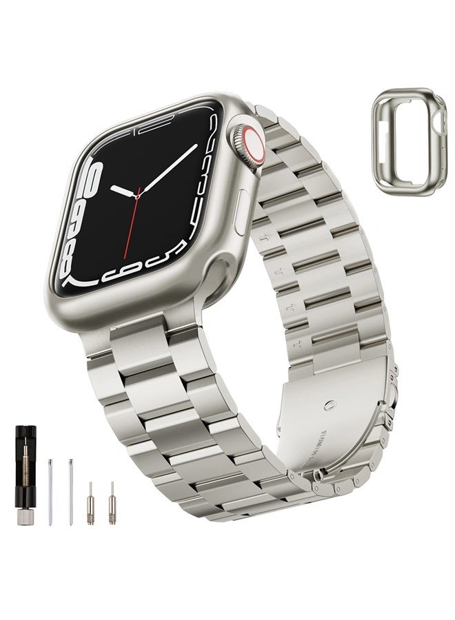 Compare Compatible with Apple Watch Band 45mm 44mm 42mm for Men Women, Stainless Steel Metal iWatch Band with Case for Apple Watch Series 87654321SESE2 Starlight, 42mm44mm45mm at KSA Price