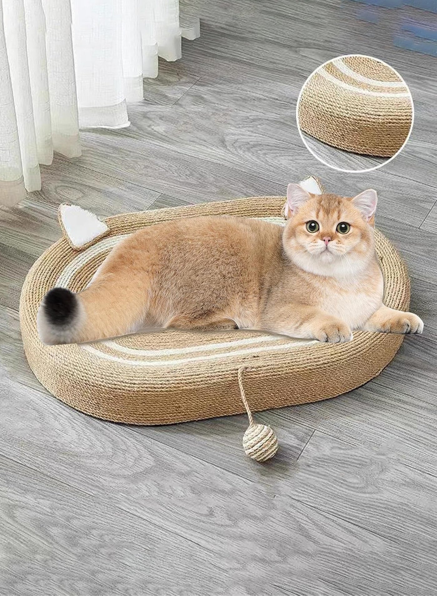 Compare Cat Ear Style Cat Scratching Lounge Bed Oval Cat Scratch Bed With Ball Toys and Cat Scratching for Keeps Cats Healthy Relieves Boredom at KSA Price