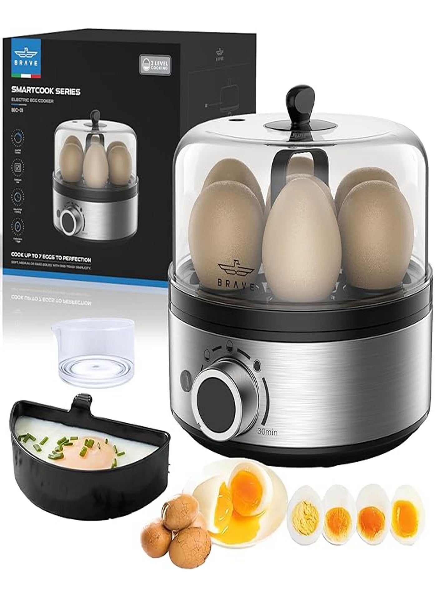 Compare Smart Electric Egg Cooker & Boiler 7Egg Capacity with 400W Rapid Steam, Fast Boiled & Poached Eggs, Automatic ShutOff, MultiFunction Egg Steamer & Breakfast Maker, Precision Timer Dial with Ding Alert, Includes Custard Bowl, Measuri at KSA Price