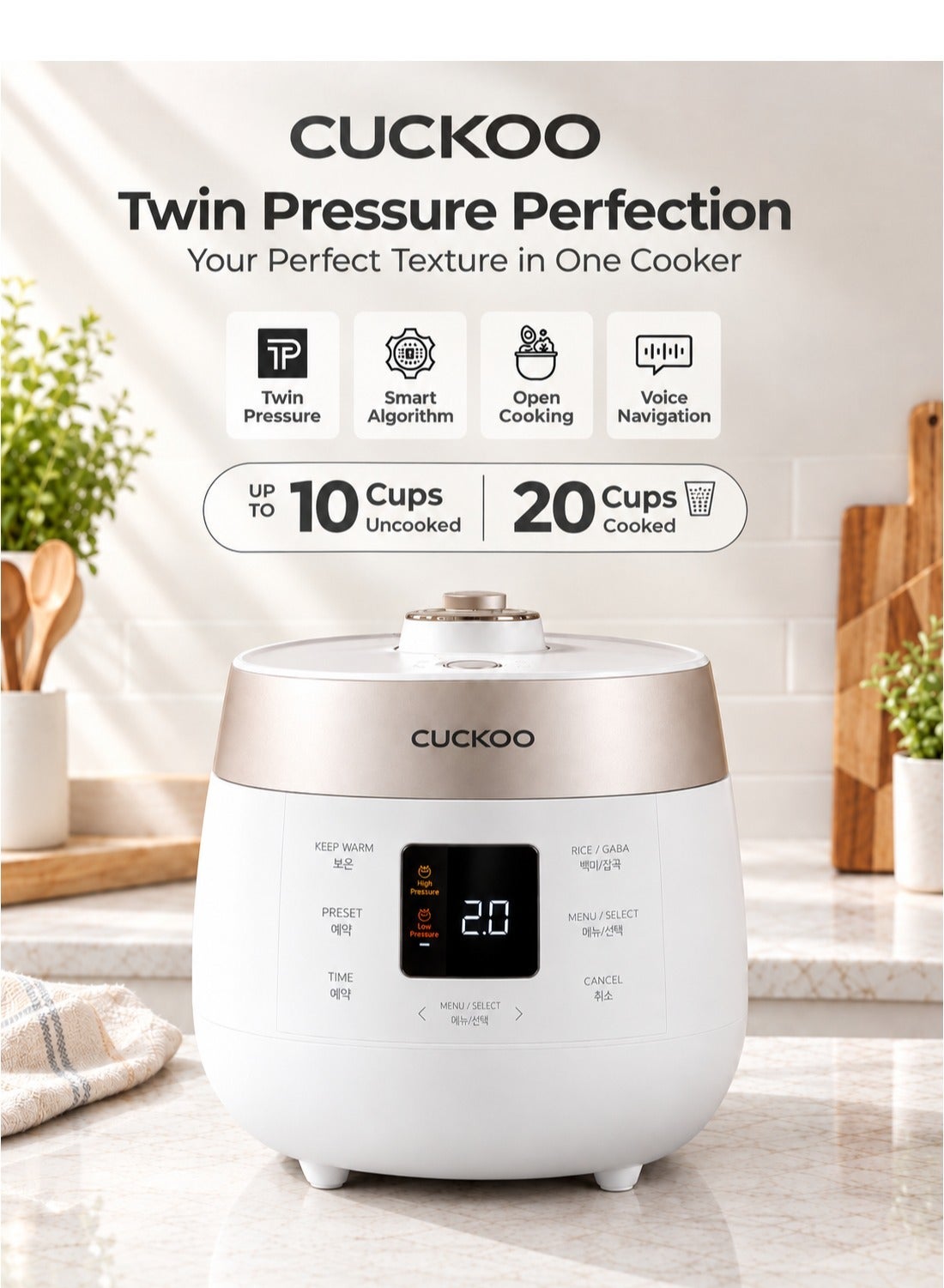 Compare CUCKOO Twin Pressure Rice Cooker, 10Cup Uncooked  20Cup Cooked, Smart MICOM, Nonstick Inner Pot, Auto Clean Function, 1.8L, White at KSA Price