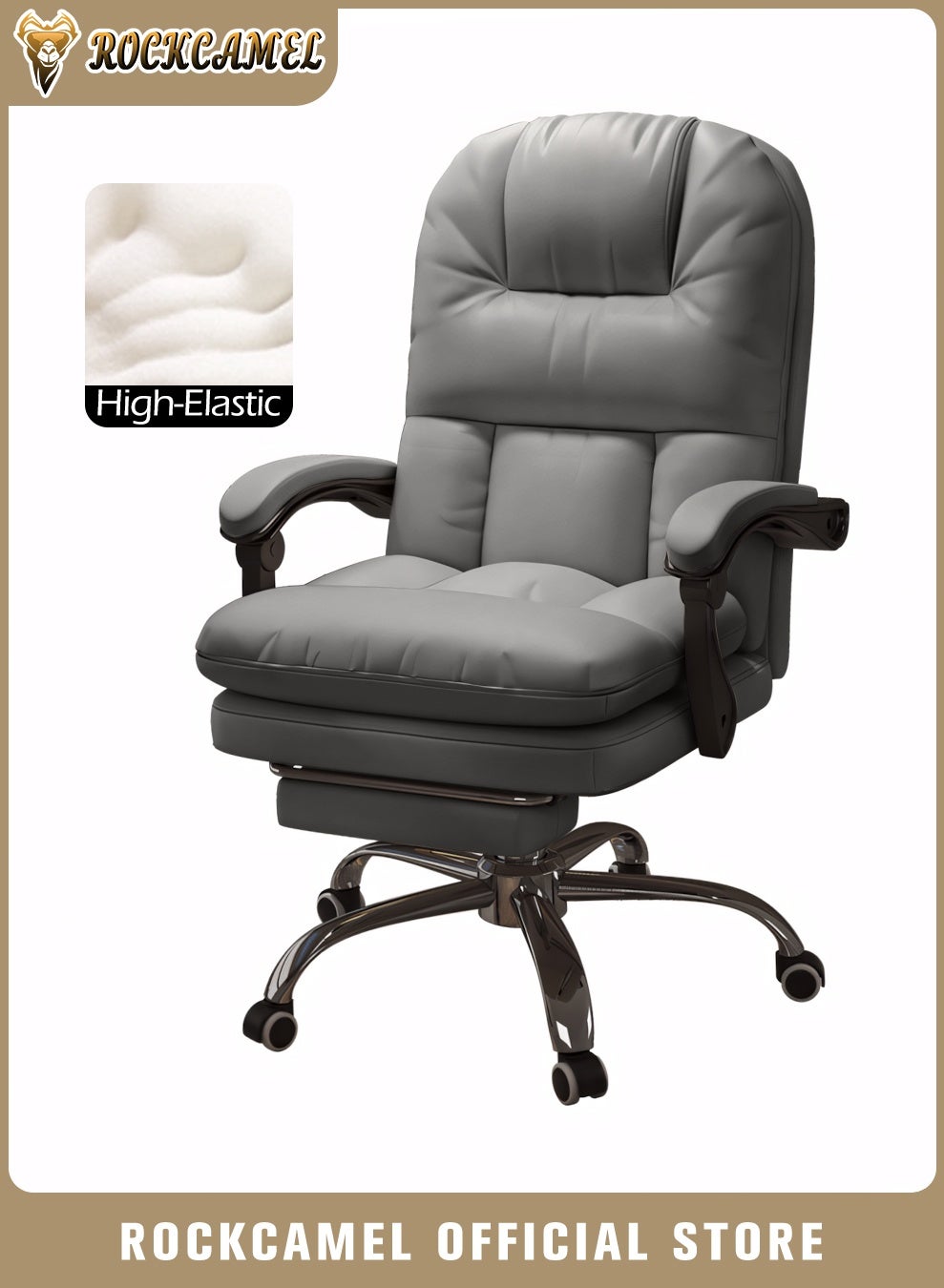 Compare PU Office Chair  Leisure Chair With Footrest, Large Angle Reclining Computer Chair, Thick Cushion Gaming Chair, Steel Silent Base, Ergonomic Comfort Chair Suitable For Office, Home, Study, Grey at KSA Price