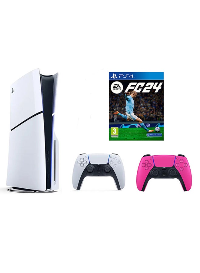 Compare PlayStation 5 Disc Slim Console With Extra Pink Controller And FC 24 at KSA Price