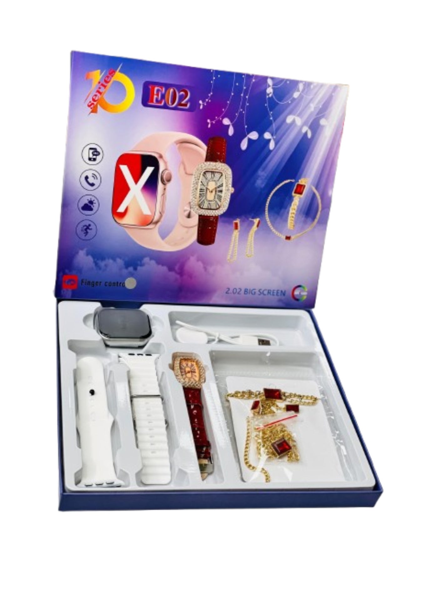 Compare Smart Watch 10 with 2.02 Big screen , stylish girls watch with braslate , jwellery set , neckless , ring , EAR RING AND 2 straps at KSA Price