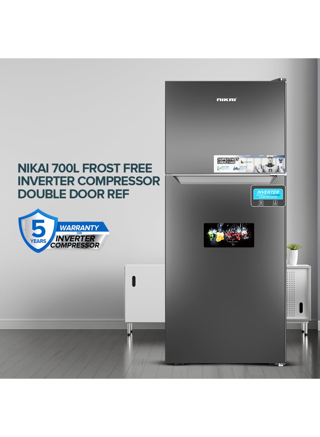 Compare 700L Gross & 466L Net Double Door No Frost Top Mount Refrigerator, Silent & Energy Efficient, Inverter Compressor Big Fridge, FrostFree, Best for Home & Kitchen  370 W NRF701FSSINV Grey at KSA Price