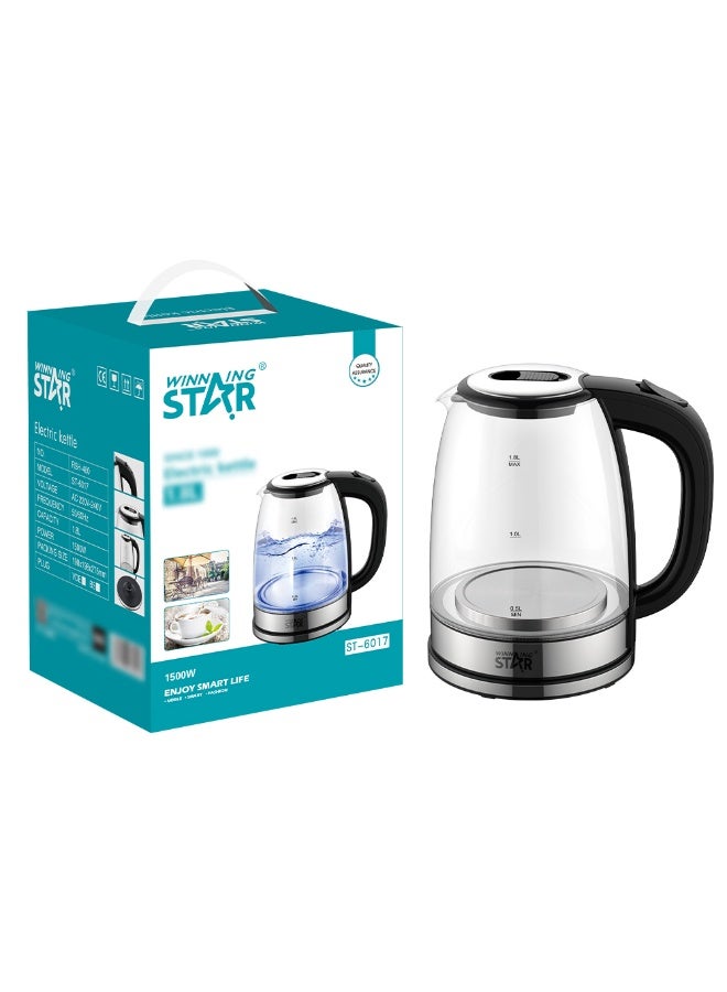 Compare ST6017 Glass Electric Kettle 1.8L, 1500W Fast Boil Water Kettle with LED Light, Borosilicate Glass Body, Auto ShutOff, Boil Dry Protection & 360° Cordless Base for Tea, Coffee & Hot Water at KSA Price