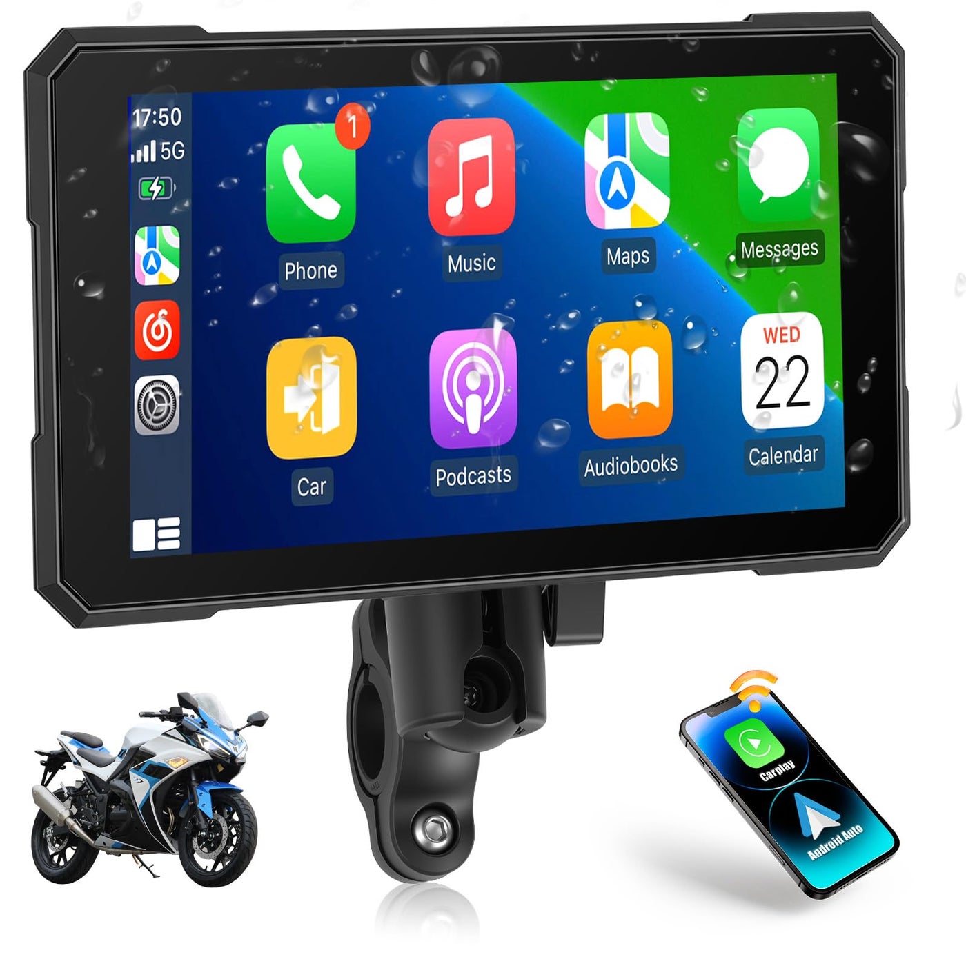 CAMECHO Motorcycle Carplay Screen with Wireless Android…