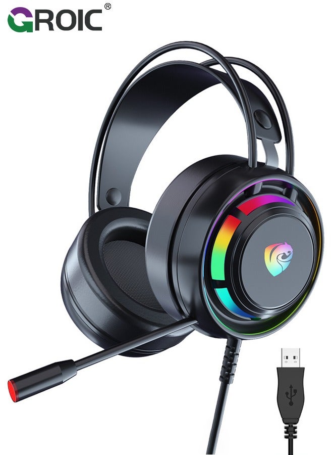 Compare PC Headset with Dynamic Sensory & NoiseCancelling Mic, 7.1 Surround Sounds, Mute Controls, LED Light, RGB Light for WFH PC, Laptop, Mac at KSA Price