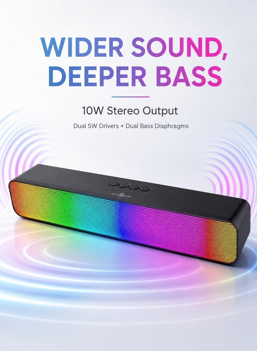 Compare Bluetooth Soundbar Speaker with 10W Stereo Sound, Deep Bass, Full Screen RGB Lighting, 7 Light Modes, TWS Pairing, USBC, TF Card, USB, AUX, FM Radio, Built In Microphone, Black at KSA Price