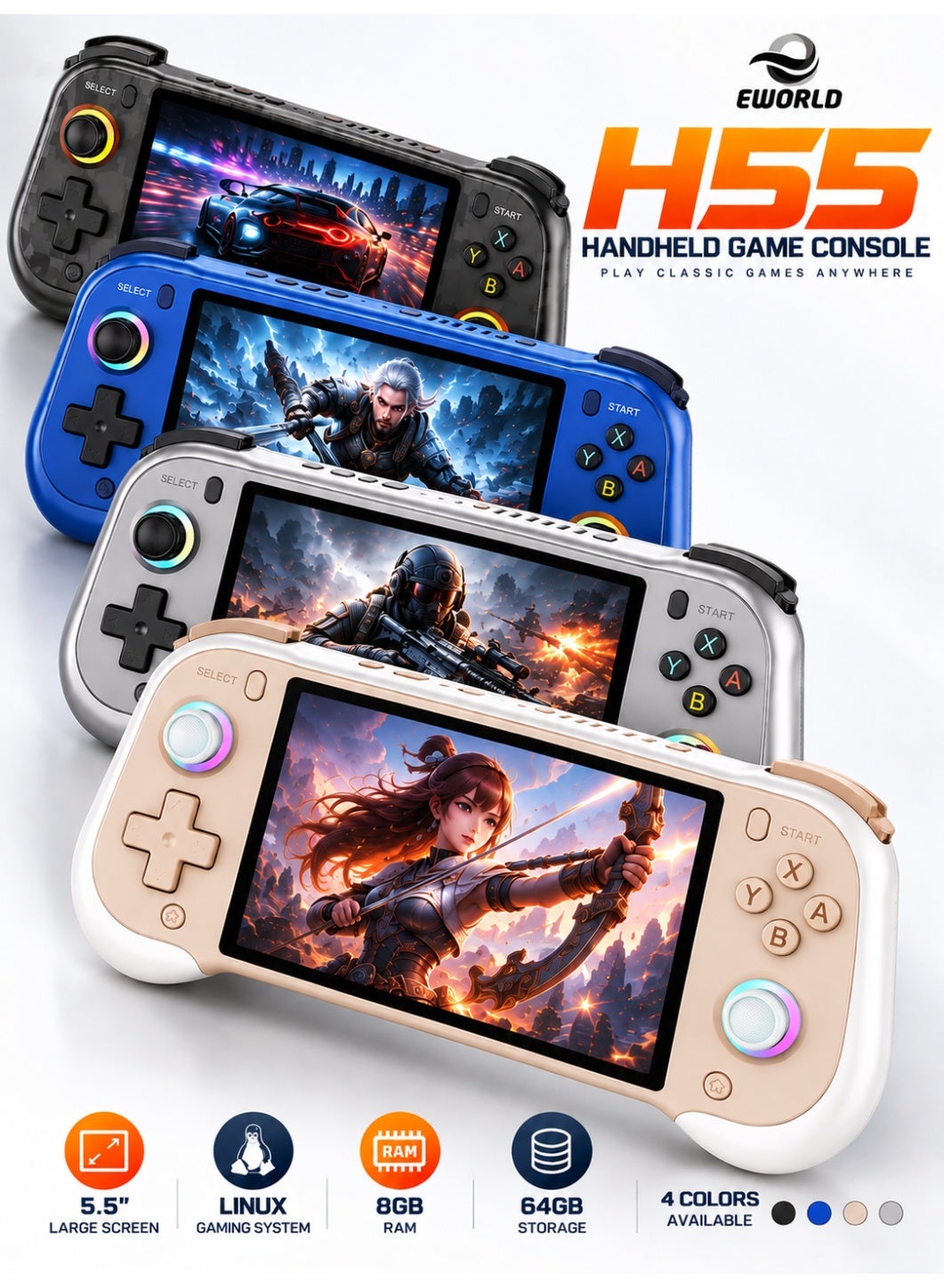 H55 Handheld Video Game Console, 5.5-Inch Screen,…