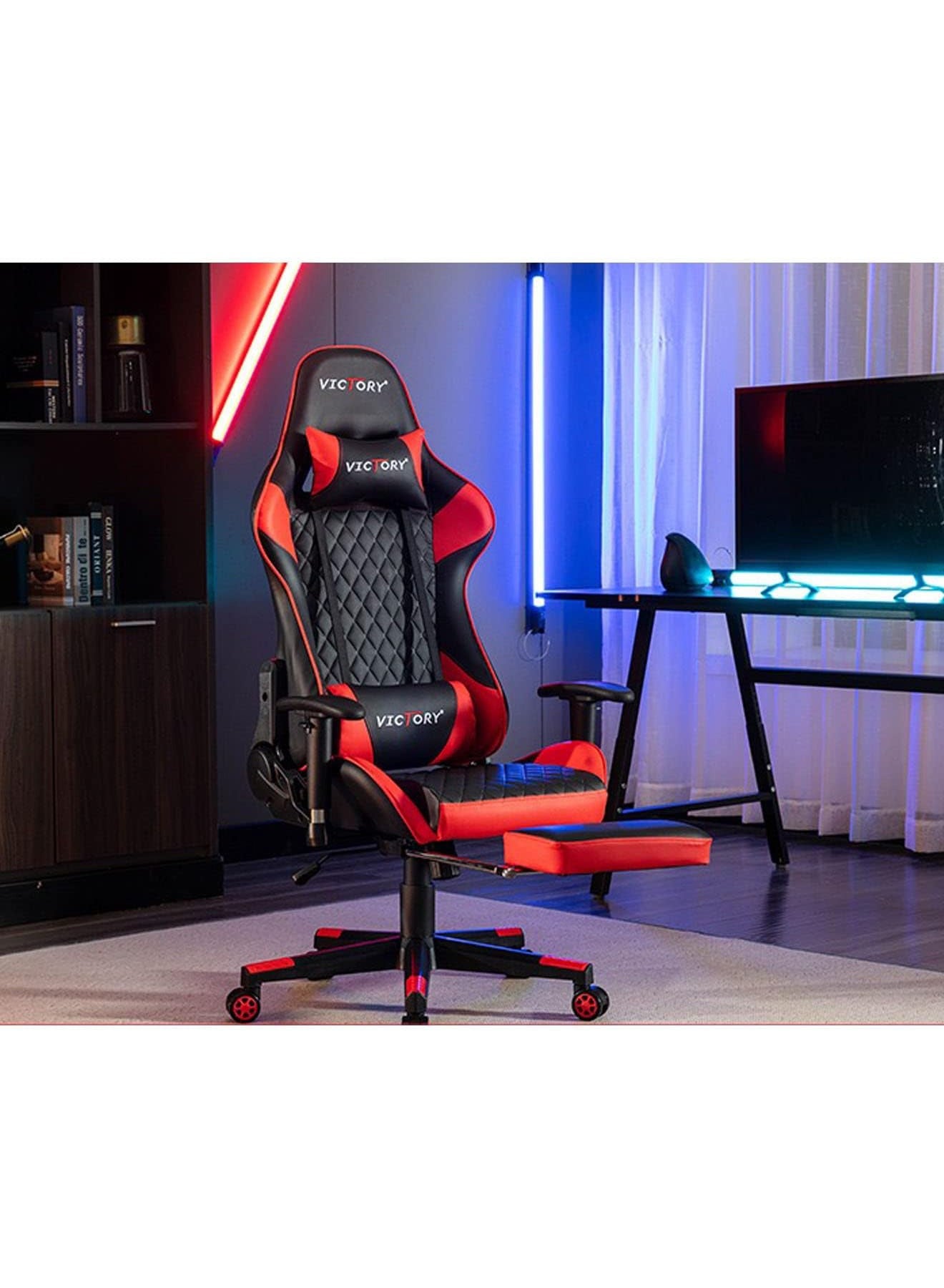 Compare Gaming Chair High Back PU Leather Office Chair Adjustable Video Gaming Chairs Swivel Racing Chair with Adjustable Armrest at KSA Price