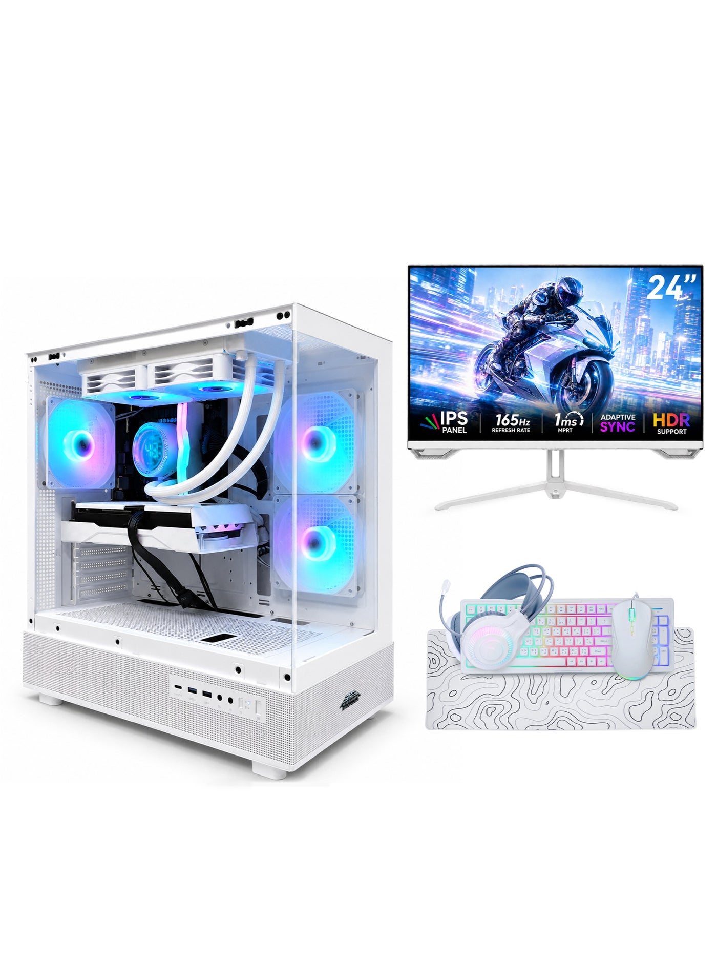 Compare AllinOne Gaming PC Bundle  Intel Core i712700F, NVIDIA GeForce RTX 5060 Ti 16GB, 16GB RAM, 1TB NVMe SSD, 24 FHD 165Hz Monitor, White RGB at KSA Price