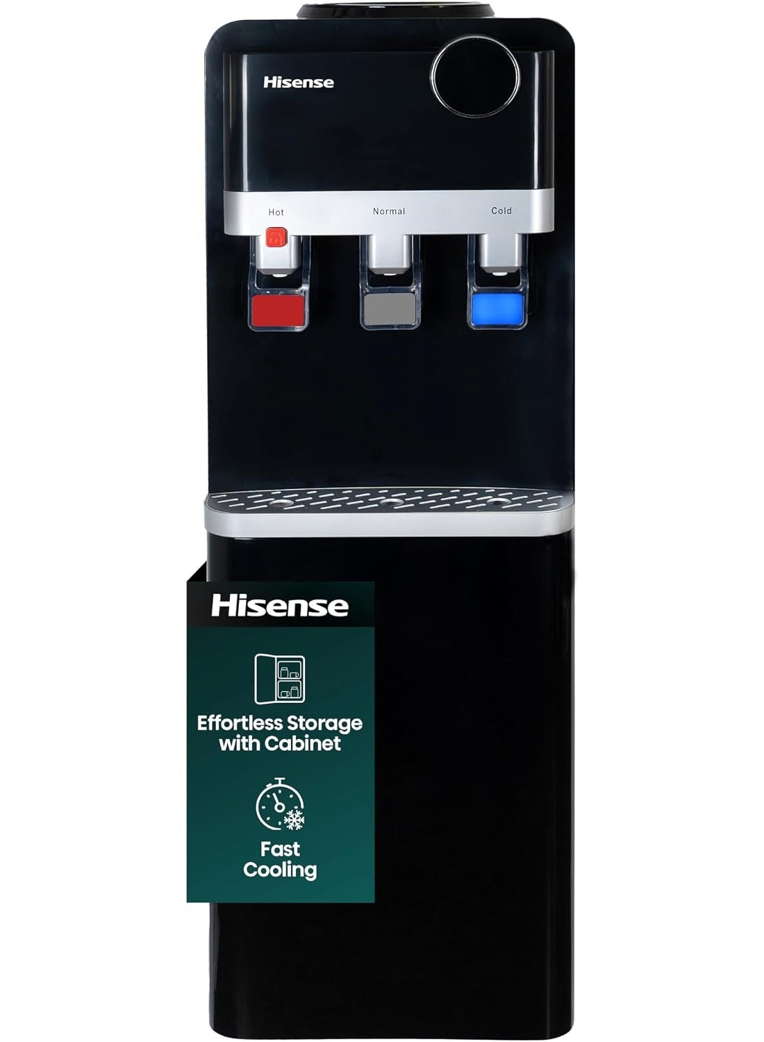 Compare Hisense Top Load Water Dispenser With 3 Taps Hot, Cold, Normal & Cabinet H96WDTB3S2 BlackSilver H96WDTB3S2 BlackSilver at KSA Price