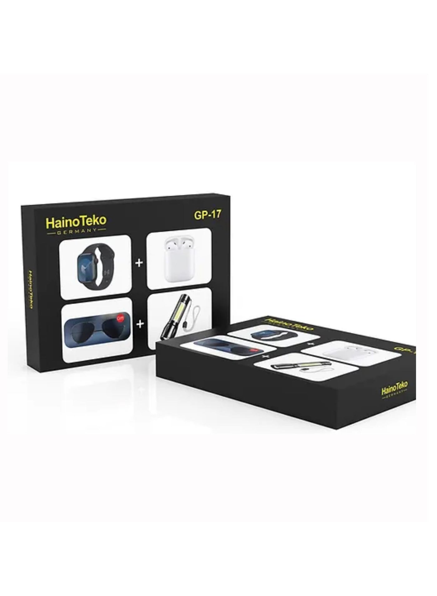 Compare Full Screen Display Series 9 Smart Watch Wireless Bluetooth Earphone LED Torch Lamp and Sun Glass Combo For Men at KSA Price