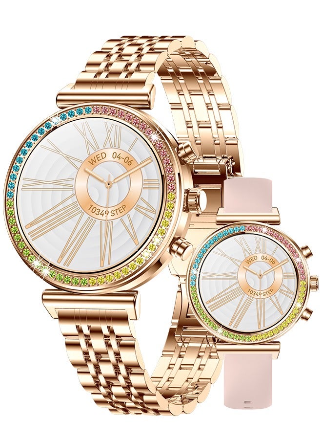 Compare Women Bluetooth Smartwatch 1.27 Inch Full Screen Touch With Multiple Sports Modes And Multi Language Settings, Sports Sleep Heart Rate Monitoring Android 5.0 And IOS 8.0 Above Systems Universal RT i110 Gold,Free A Silicone Strap at KSA Price