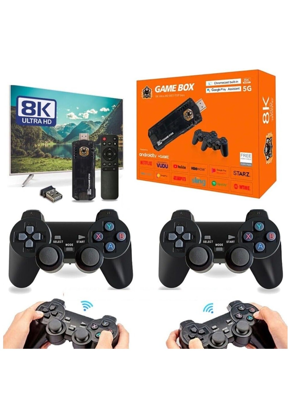 Compare Compact Mini 8K Retro Games Stick with Offering A Collection of 10,000 Classic Video Games, Paired with A 2.4G Wireless Controller and Dual System Compatibility at KSA Price